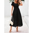 thumbnail image 1 of Black Eyelet Square Neck Puff Sleeve Smocked Maxi Dress With Pockets, 1 of 30