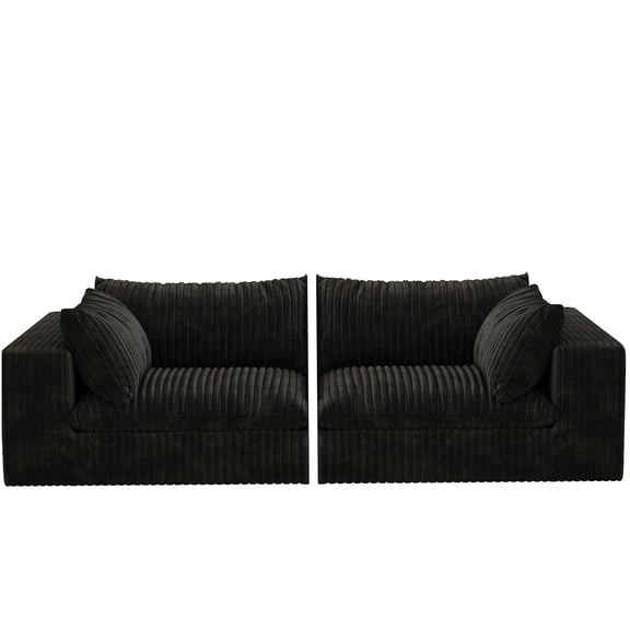 Black Fabric 2-Seater Sofa with Feather Cushion, Modular Sectional Couch for Living Room, Soft Sponge Support, No Frame, Space Saving Design