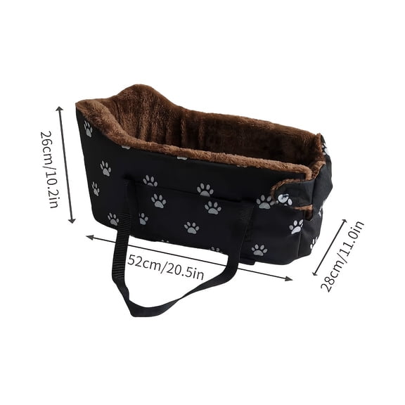Black Fabric Dog Car Seat - Portable Booster with Paw Print Design | Comfortable Armrest & Headrest for Small/Medium Dogs