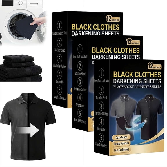 Black Fabric Dye Sheets 3pack, Laundry Color Restorer Tablets for Faded Blacks, Intense Darkening & Fade Protection, Easy In-Wash Solution for Cotton Linen Silk Spring Cleaning Essential