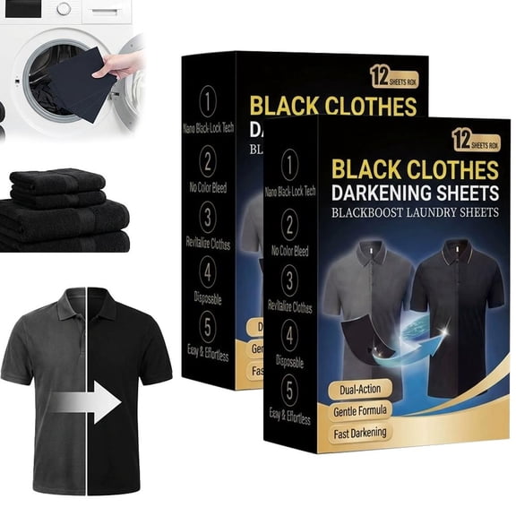 Black Fabric Dye Sheets for Clothes, 12 Sheets/Box Black Natural Dye Garment Darkening Tablets Washing Machine Fabric DyePod for BlackClothes