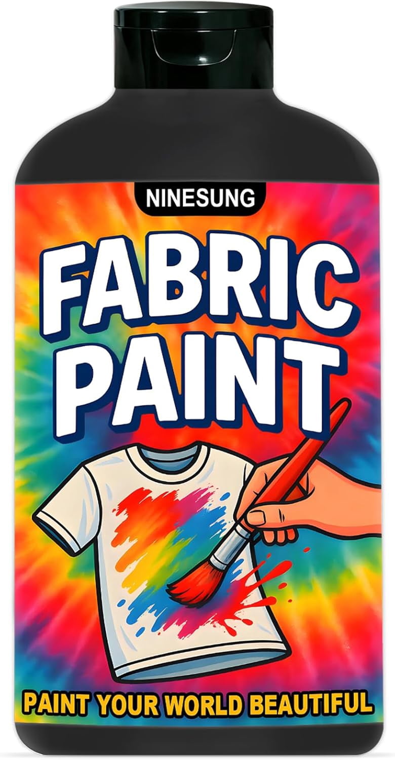 Black Fabric Paint for Clothes, Non-Toxic Acrylic Textile Paint for T-Shirts, Shoes, Clothing, Jeans, Bags, DIY Projects & Art - Vibrant & Wash-Resistant (Black,10.5 Fl Oz)