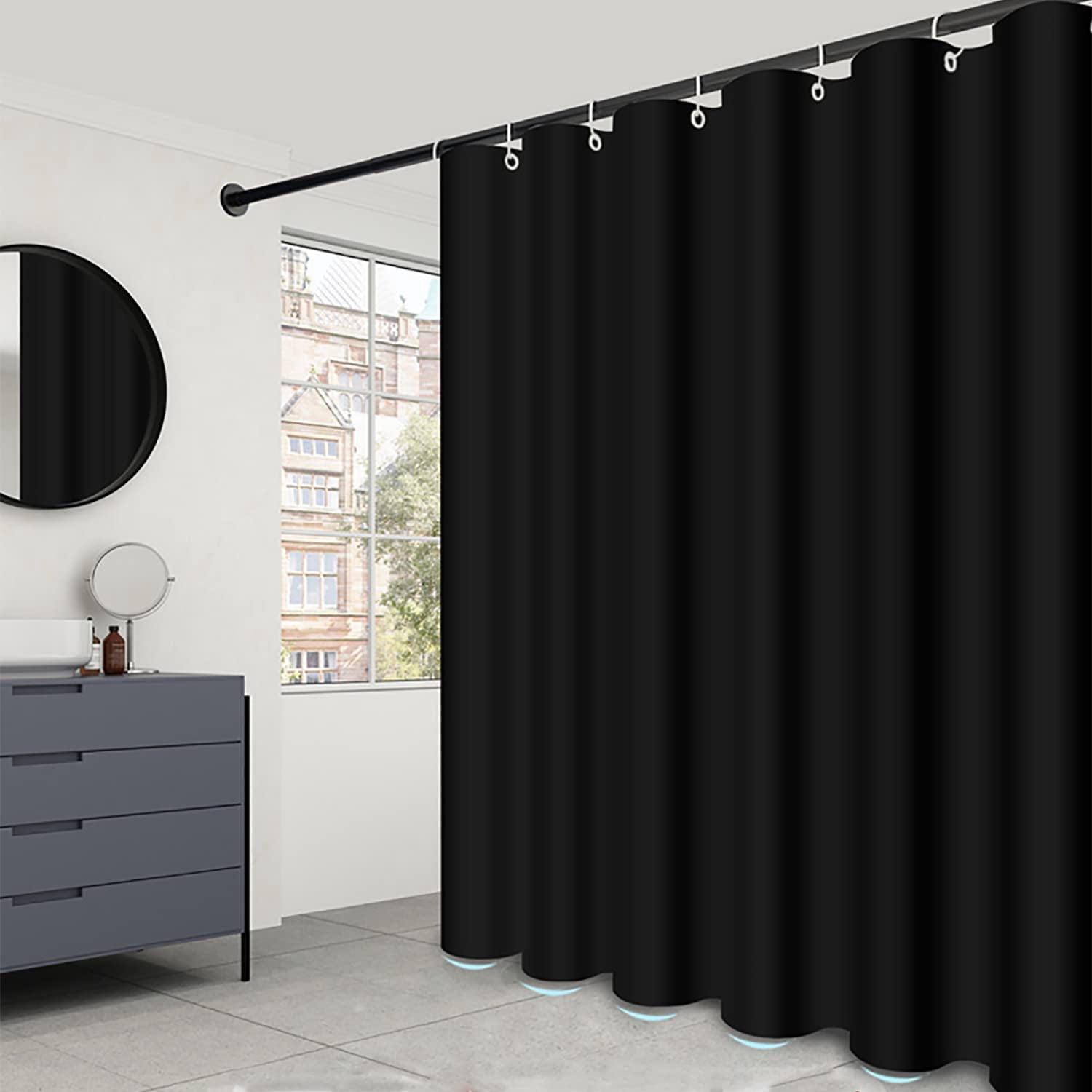 Black Fabric Shower Curtain 72 x 72, Waterproof Shower Liner for ...