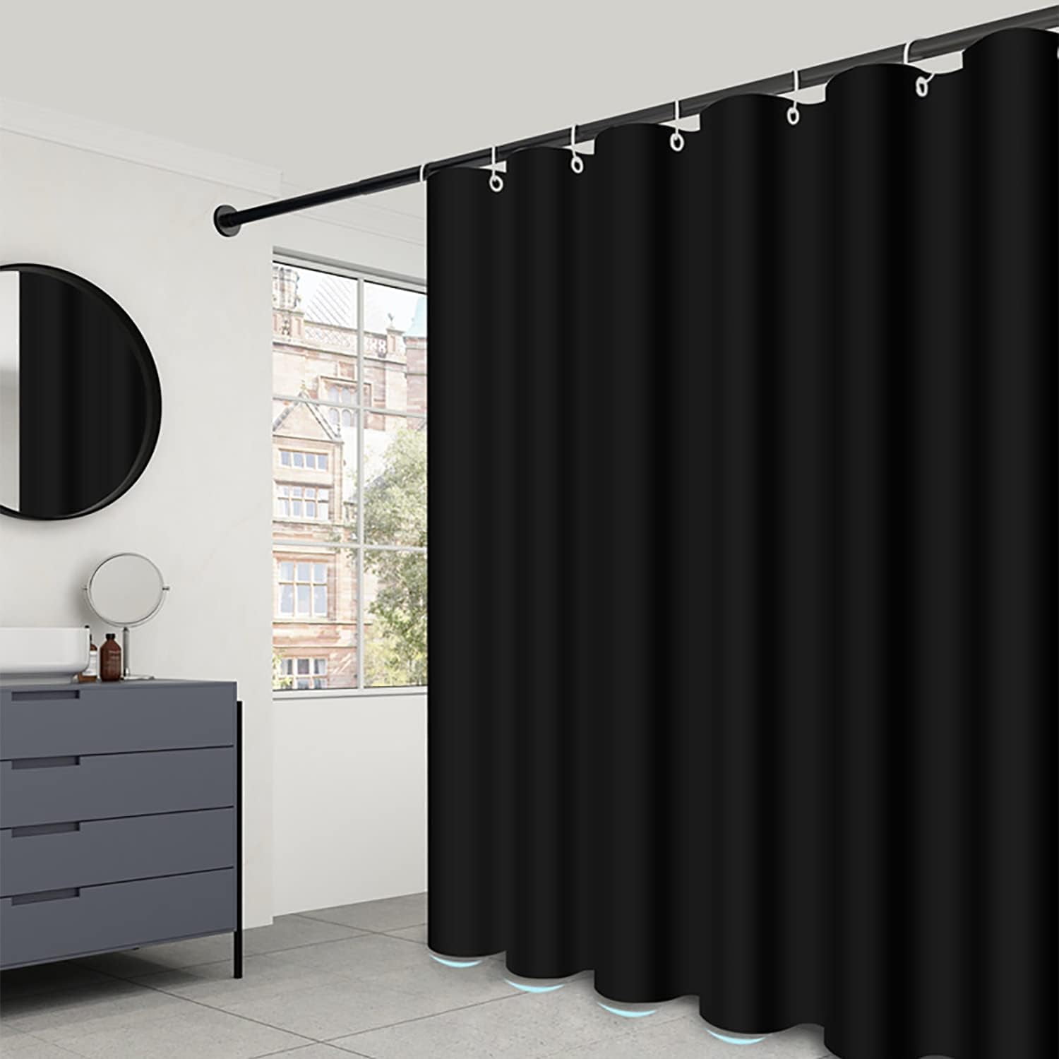 Black Fabric Shower Curtain & Hooks, MAZBFF 72 "x72" Polyester Fabric