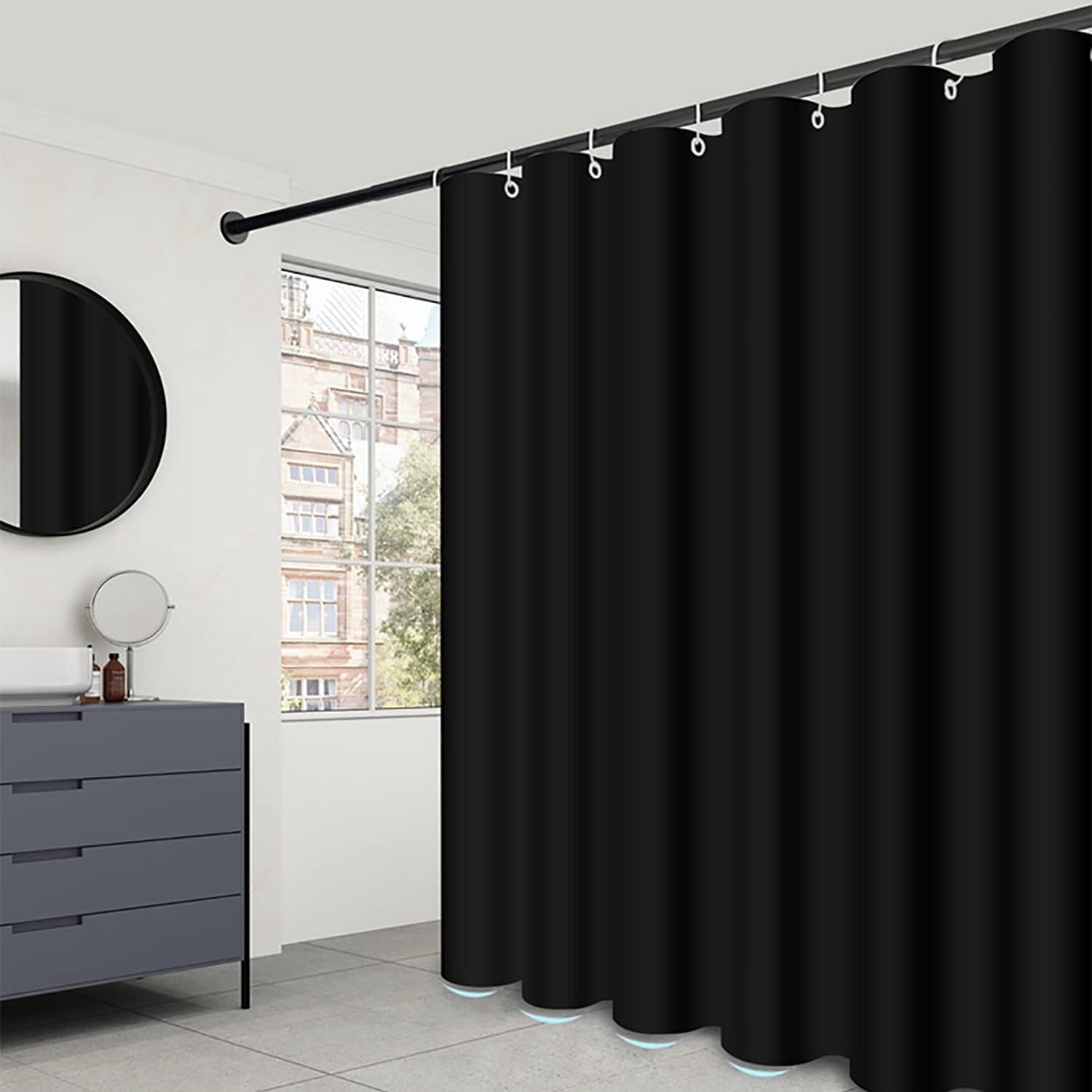 MAZBFF Polyester Fabric Shower Curtain & Hooks, 72"x72", Waterproof, Mildew Resistant, 12 Hooks