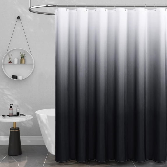 Black Fabric Shower Curtain, Ombre Linen Textured Weighted Cloth Shower Curtain Set with Plastic Hooks, Machine Washable, Water Repellent, Hotel Spa Decorative Shower Curtains for Bathroom, 72x72