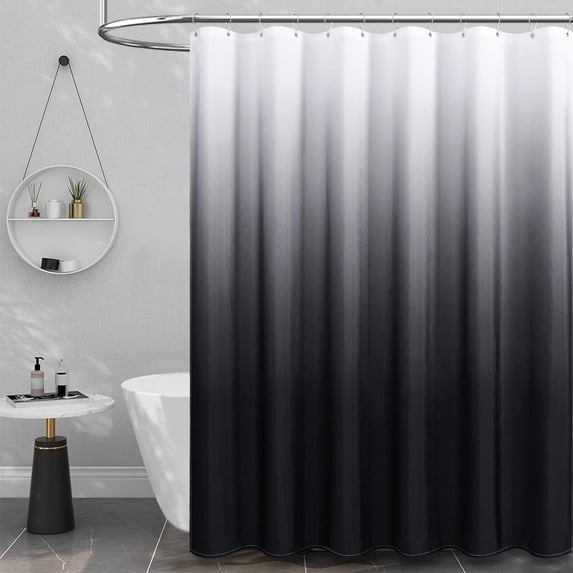 Black Fabric Shower Curtain, Ombre Linen Textured Weighted Cloth Shower Curtain Set with Plastic Hooks, Machine Washable, Water Repellent, Hotel Spa Decorative Shower Curtains for Bathroom, 72x72