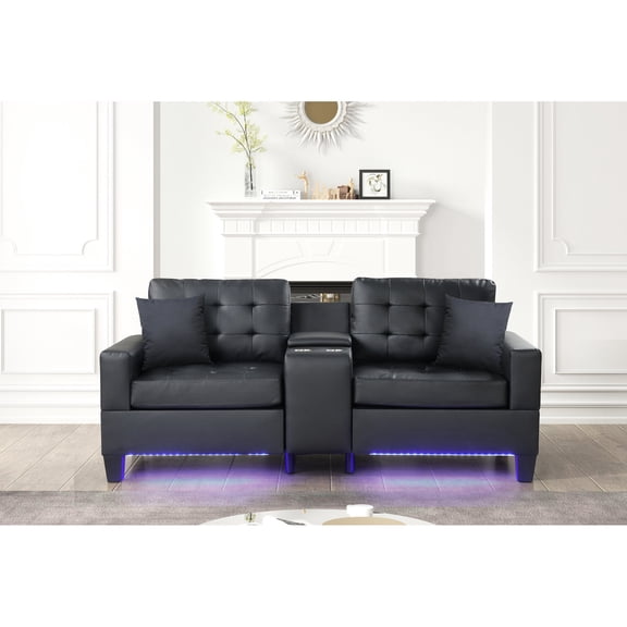 Black Fabric Sofa with Storage and USB Ports / Keep Your Devices Charged and Organized