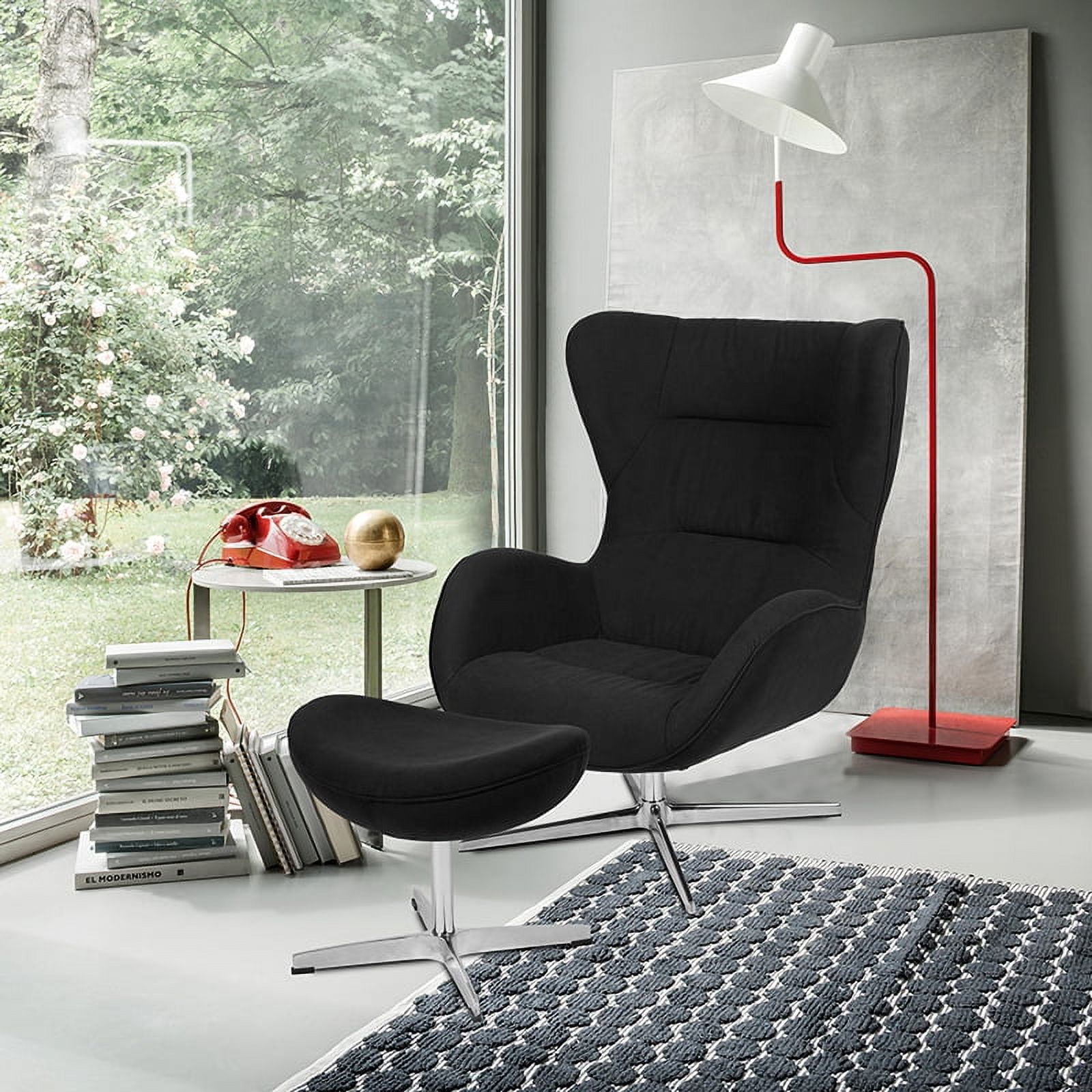 Black Fabric Swivel Wing Chair and Ottoman Set Walmart Business