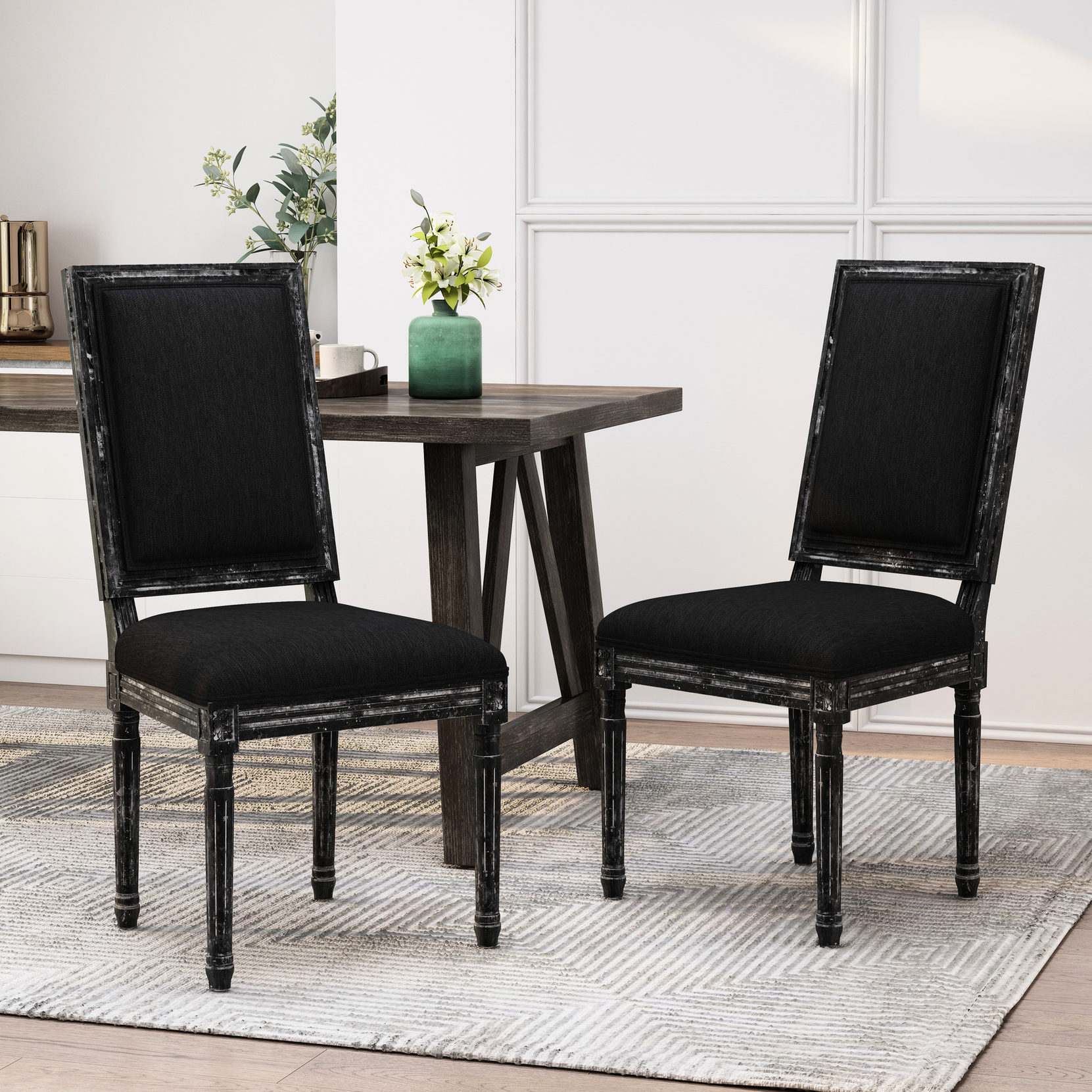 Black Fabric Upholstered Dining Chairs / Upgrade Dining Area with ...