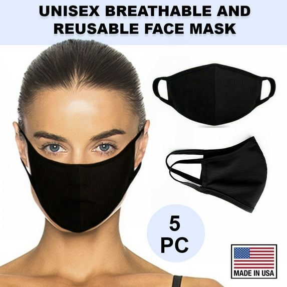 Black Face Cover 5 Pc Cotton Double Layer Washable Reusable Protection USA