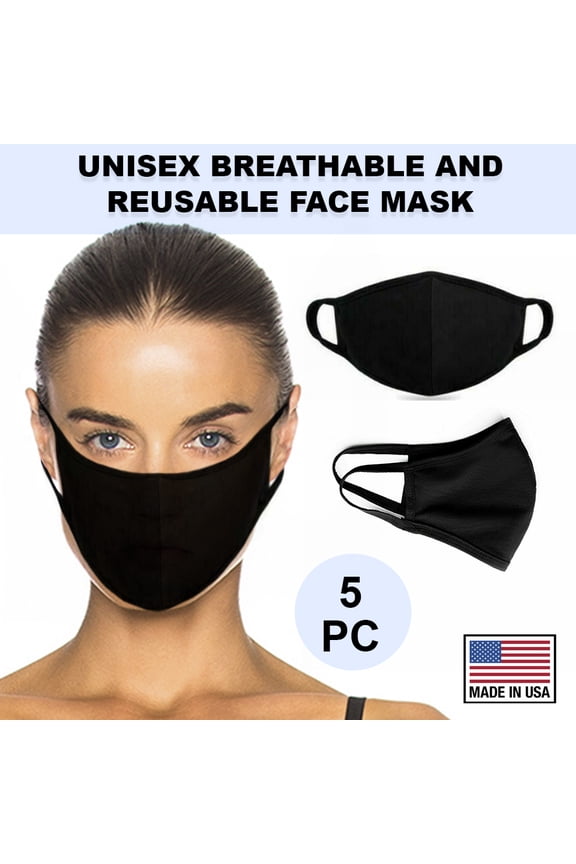 Black Face Cover 5 Pc Cotton Double Layer Washable Reusable Protection USA
