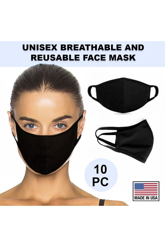 Black Face Mask 10 Pc Cotton Double Layer Washable Reusable Cover Protection USA