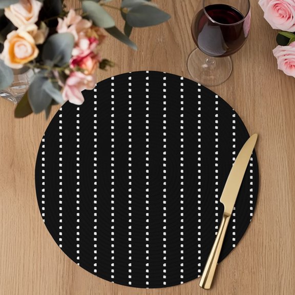 Black Faded Stripes Round Braided Placemats Set of 1, Modern Abstract Art Minimalist Black Dots Lines Heat Insulation Place Mats Washable Non-Slip Table Mats for Kitchen Dining Party, 13 Inches