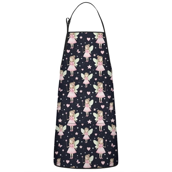 Black Fairy Star Pattern Apron-Garden Aprons for Women with Pockets-Cotton Linen Waterproof Kitchen Cooking Gardening Aprons Adjustable for Kitchen,Cooking,BBQ and Salon 33x27 Inch