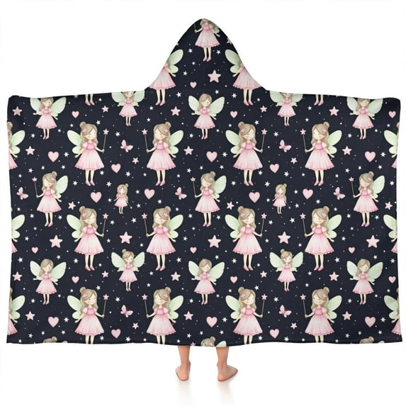 Black Fairy Star Pattern Hooded Bath Towel,60"x35" for Ages 3 To 12 Kids, Quick Dry Lightweight Soft Microfiber Hood Beach Towel Cover Up for Kids