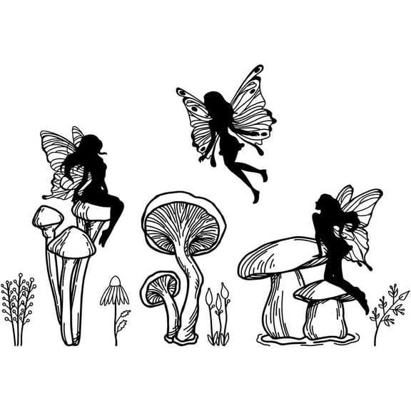 Black Fairy Wall Decals Mushroom Stickers Murals Elves Silhouettes Wall Decor