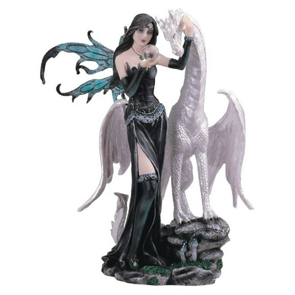Black Fairy with White Dragon Medieval Fantasy Figurine Pixie Decoration New