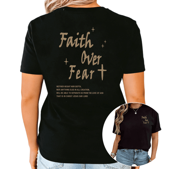 Black Faith Over Fear Christian Cross Bible Verse Graphic Print Tshirt Graphic Tees Shirts Religious Casual Tops S-5XL