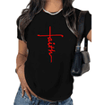 thumbnail image 1 of Black Faith Red Cross Script T-Shirt Christian Faith Religious Belief Inspirational Message Casual Wear Tops S-5XL, 1 of 5