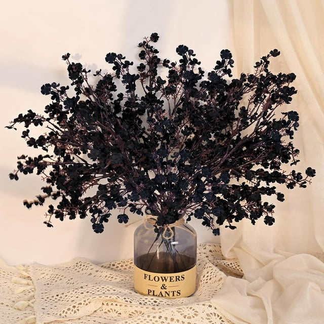 Black Fake Flowers Real Touch Silk Flowers, 10Pcs Artificial Flowers