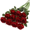 thumbnail image 1 of Black Fake Roses Artificial Flowers - 10 Pcs Fake Artificial Roses Silk Flowers with Stems for Home Wedding Hotel Office Centerpiece Decor, 1 of 5