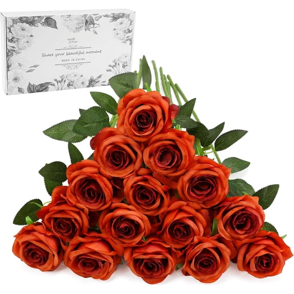 Black Fake Roses Artificial Flowers - 10 Pcs Fake Artificial Roses Silk Flowers with Stems for Home Wedding Hotel Office Centerpiece Decor