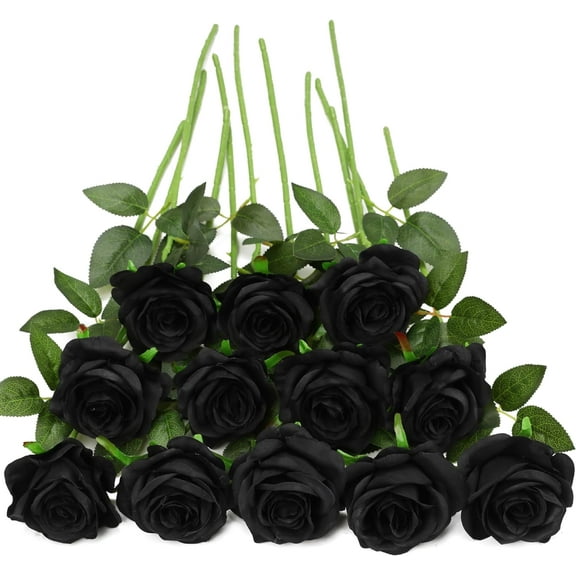 Black Fake Roses Artificial Flowers - Fake Artificial Roses Silk Flowers with Stems for Home Wedding Hotel Office Centerpiece Decor