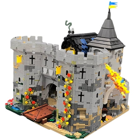 Black Falcon's Fortress Building Block Sets Medieval Castle Model with Drawbridge and Dining Room Architecture Collection Decor