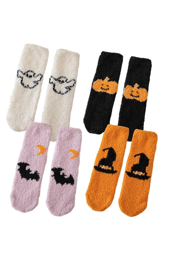 Black Fall Fluffy Slipper Socks Halloween Socks Knit Novelty Funny Halloween Low Cut Crew Socks for Spooky Horror Party Favors One Size