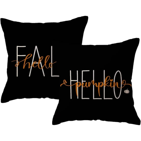 Black Fall Pillow Covers 18x18 Set of 2 Autumn Harvest Decorative Throw Pillowcases Hello Pumpkin Hello Fall Cushion Covers Farmhouse Holiday Decorations for Sofa/Couch/Porch