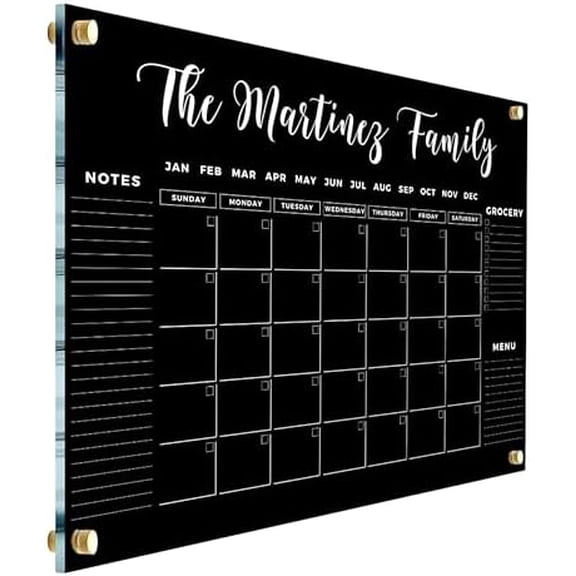 Black Family Name Calendar Personalized Calendar 2026 - Personalized Dry Erase Board, Horizontal Wall Planner, Monthly and Weekly Housewarming Gift, Goals, to Do$$Home Decor, Kitchen, & Other