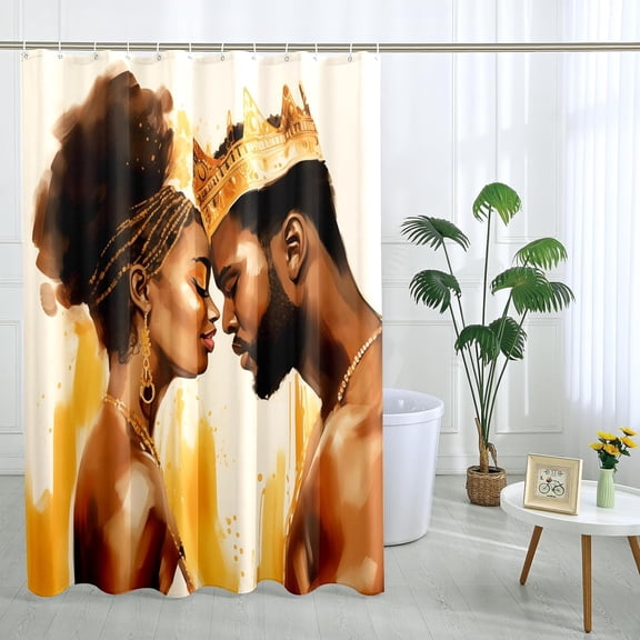 Black Family Shower Curtain Set, African American Couple Shower Curtains for Bathroom Africa Art Theme Bathroom Decor Polyester Fabric-72" x 72"