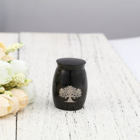 Black Family Tree of Life Keepsake Funeral Cremation Urn for Ashes Mini Stainless Steel Waterproof Human Ashes Container with Free Anavia Pouch