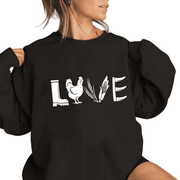 Black Farm Love Graphic Sweatshirt Print Sweatshirt S-3XL Tops