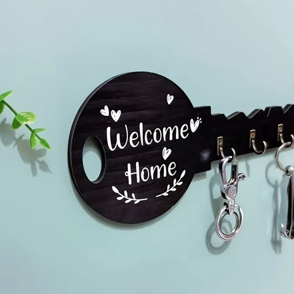 Black Farmhouse Boho Wall Key & Accessory Hook Rack – “Welcome Home” Wooden Sign with Multi-Hooks for Keys, Hats, Bags, Coats, Entryway & Kitchen Organization
