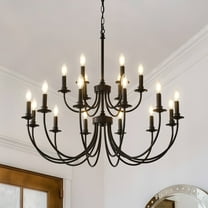 Black Farmhouse Chandelier with Adjustable Chain - 18-Light Rustic Candle Style for Dining Room & Foyer