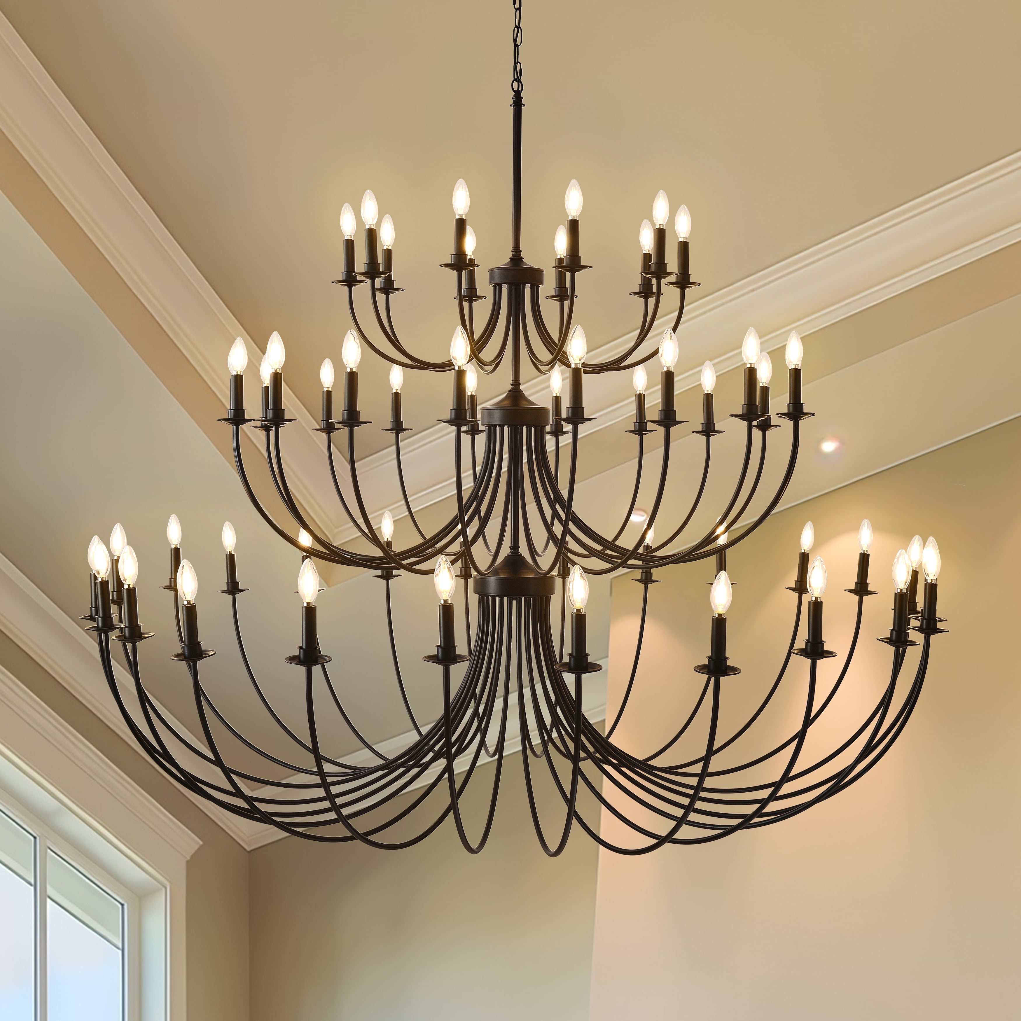 Black Farmhouse Chandelier with Adjustable Chain - 52-Light Rustic Candle Style for Dining Room & Foyer