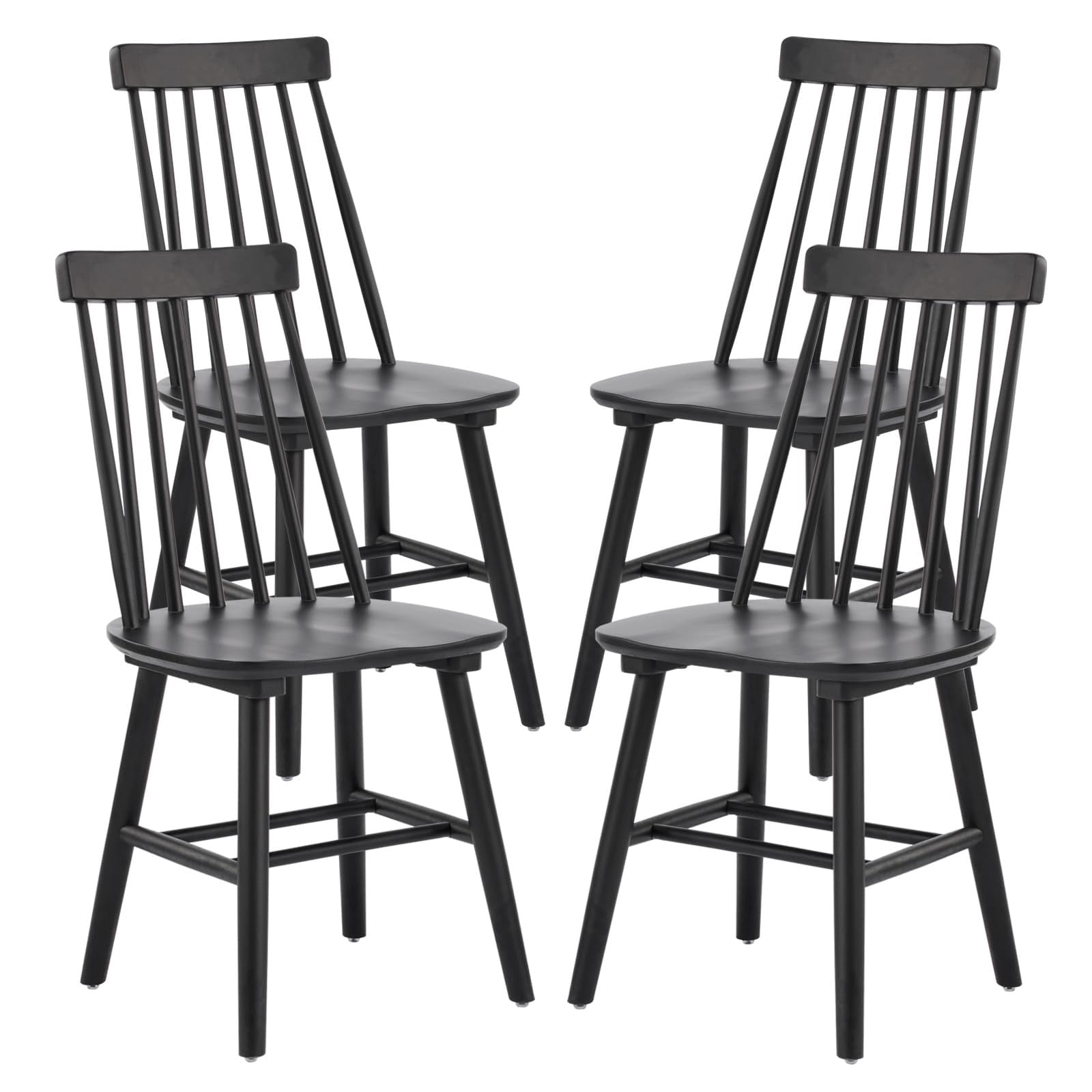 Black Farmhouse Dining Chairs Set of 4, Mid Century Modern Spindle Back Wooden Dining Room Chairs for Kitchen & Living Room