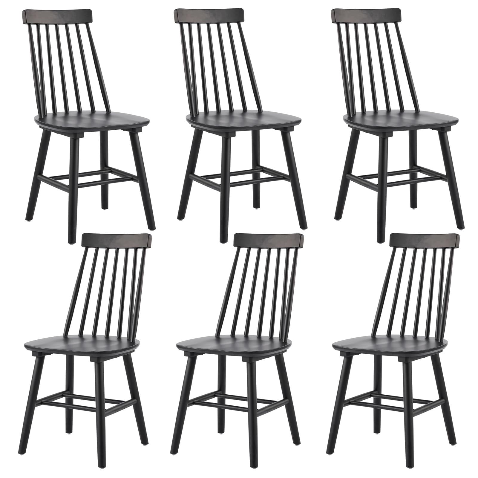 Black Farmhouse Dining Chairs Set of 6, Mid Century Modern Spindle Back ...