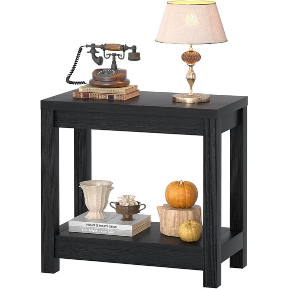 Black Farmhouse End Table, Narrow Side Table, Slim End Table with Storage Shelf, Small Console Table for Small Spaces, Nightstand Sofa Table for Living Room, Bedroom, 24" Embossed Wood Grain