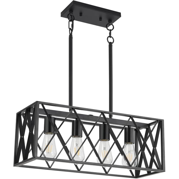 Black Farmhouse Kitchen Island Lighting, 4 Lights Pendant Lighting Fixtures, Adjustable Height, Industrial Dining Room Light for Living Room Foyer Dining Table Over Sink.