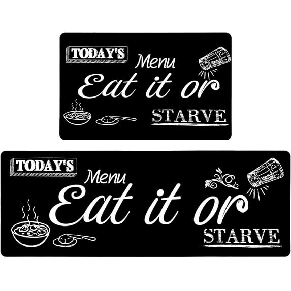 Black Farmhouse Kitchen Rugs Set 2 Piece Motto Design Seasonal Decorative Rug for Kitchen Low-Profile Floor Mats Decorations for Home Kitchen 17x48+17x30 Inches