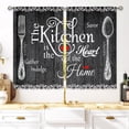 thumbnail image 1 of Black Farmhouse Rustic Kitchen Curtains Wooden Wood Small Short Cafe Window Curtains Vintage Fork Spoon RetroBathroom Living Room Bedroom Window Drapes Treatment 2 Panels (26x36 Inch), 1 of 6