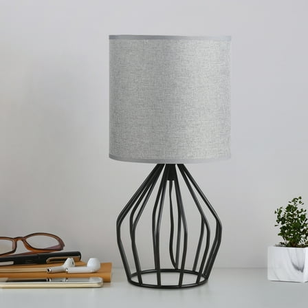 Black Farmhouse Table Nightstand Lamp Metal Cage with Hollow Base