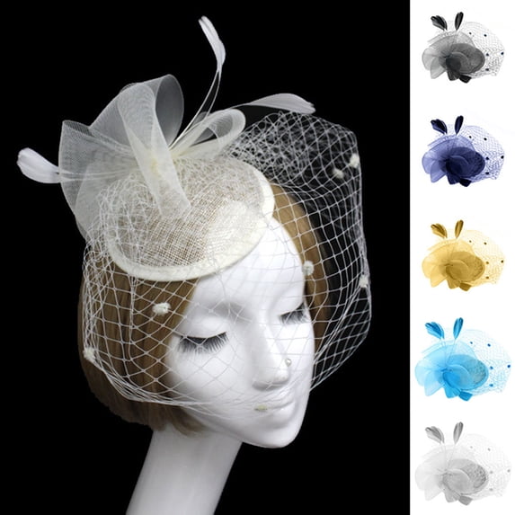 Black Fascinator Hat for Women Polyester Funeral Veil Hat Pillbox Cocktail Tea Party Headpiece and Lace Glove One Size