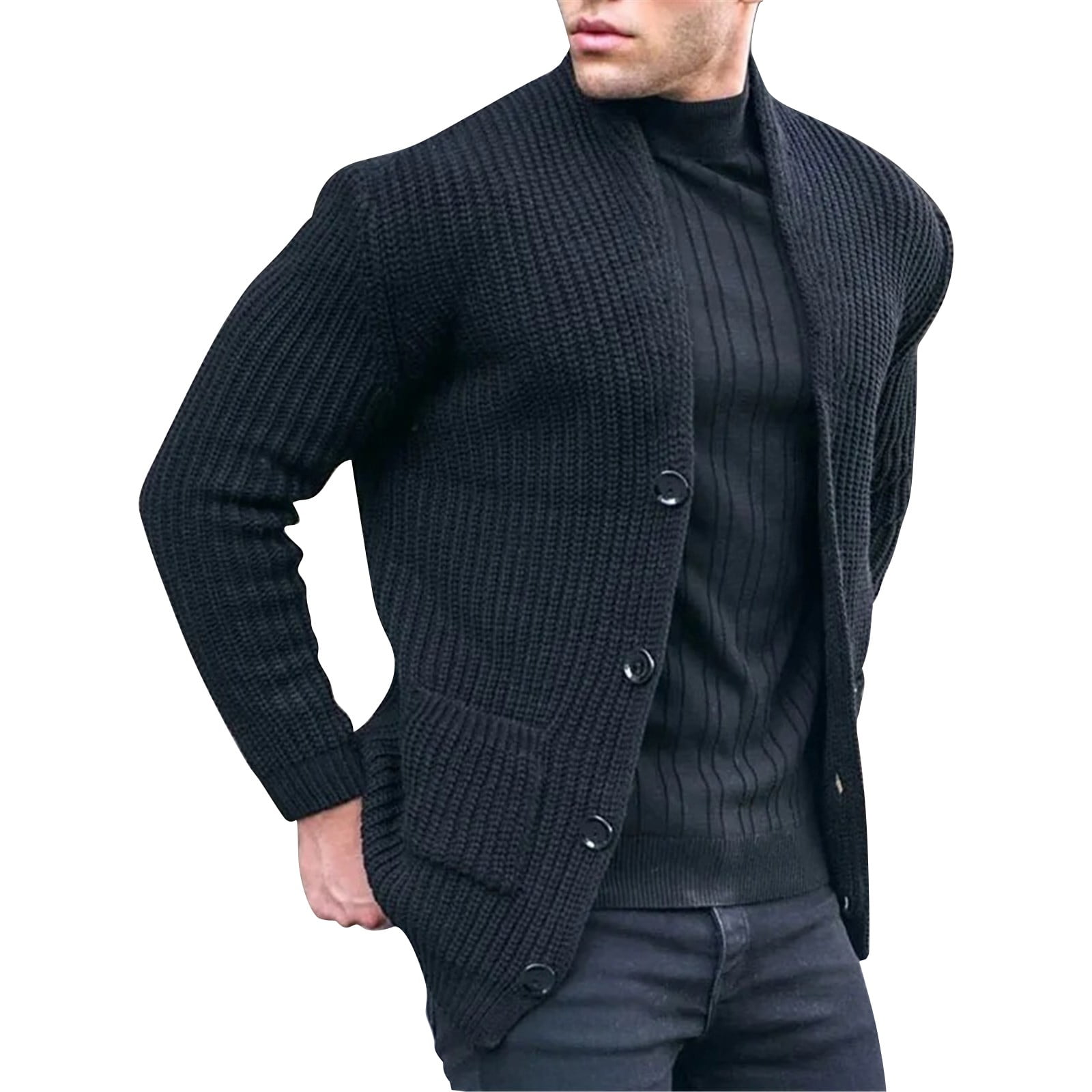 Black Fashion Casual Men s Cardigan Long Sleeved Loose Solid Color Pocket Button Slim Fitting Autumn And Winter New Sweater Cardigan Mens Sweater Fall