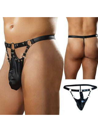 HEMOTON 1PC Sexy Underpants Tight Leather Thong Underwear T-Back Briefs  Panties for Women Club Couples (Black) 