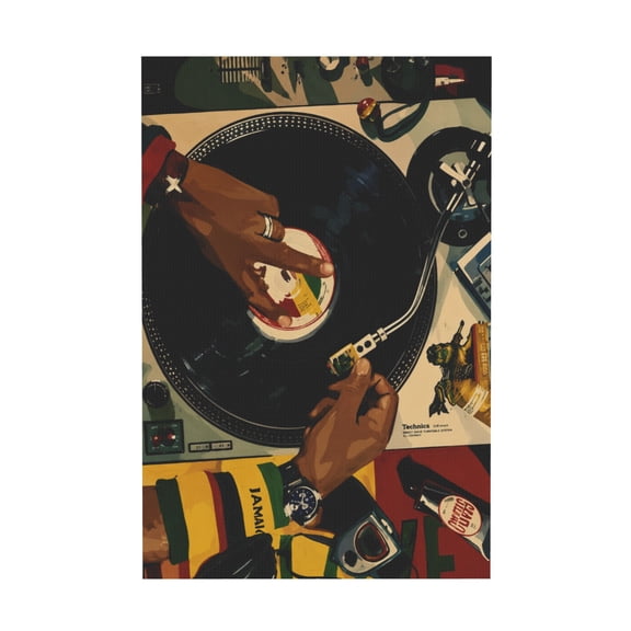 Black Fashion Record Music DJ Canvas Wall Art Mental Health Artwork for Living Room Bedroom 12*18in