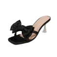 thumbnail image 1 of Black Fashion Women Solid Color Square Open Toe High Heel Slippers Bow Accent Breathable Pu Upper For Versatile Indoor Outdoor, 1 of 7